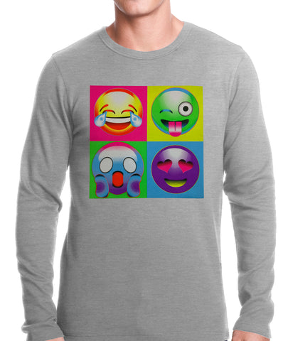 Block Print Emoji Faces Thermal Shirt