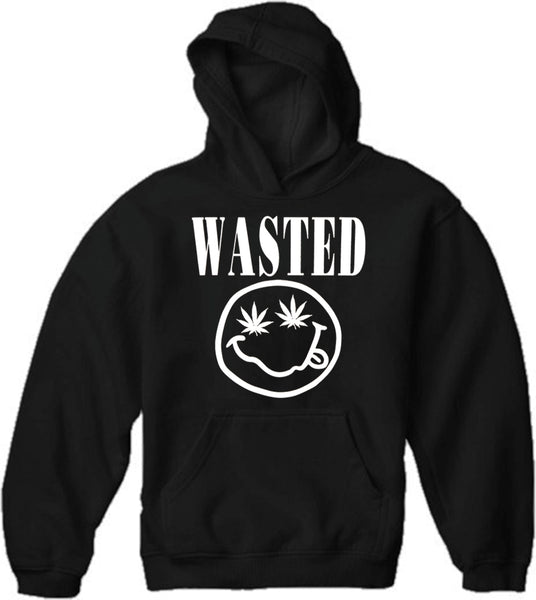 Wasted Pot Leaf Smiley Face Adult Hoodie –