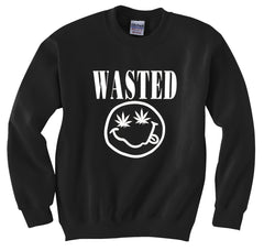 Wasted Pot Leaf Smiley Face Crew Neck Sweatshirt
