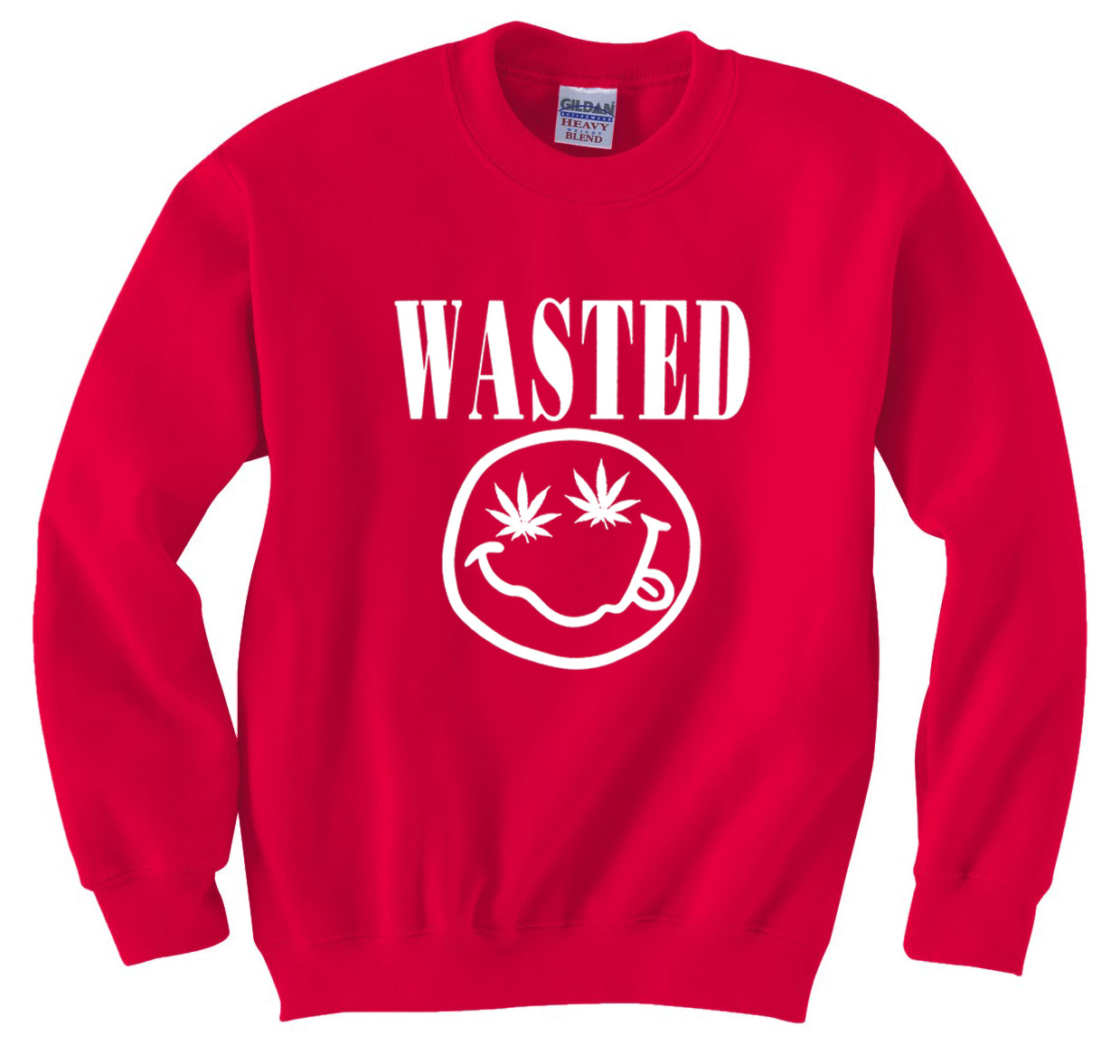 Wasted Pot Leaf Smiley Face Crew Neck Sweatshirt
