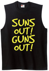Yellow Print Sun's Out Guns Out Sleeveless T-Shirt (Black)