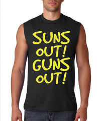 Yellow Print Sun's Out Guns Out Sleeveless T-Shirt (Black)